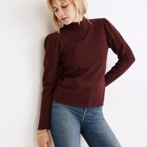 Madewell Plush Mockneck Puff-Sleeve Burgundy Top Size Small